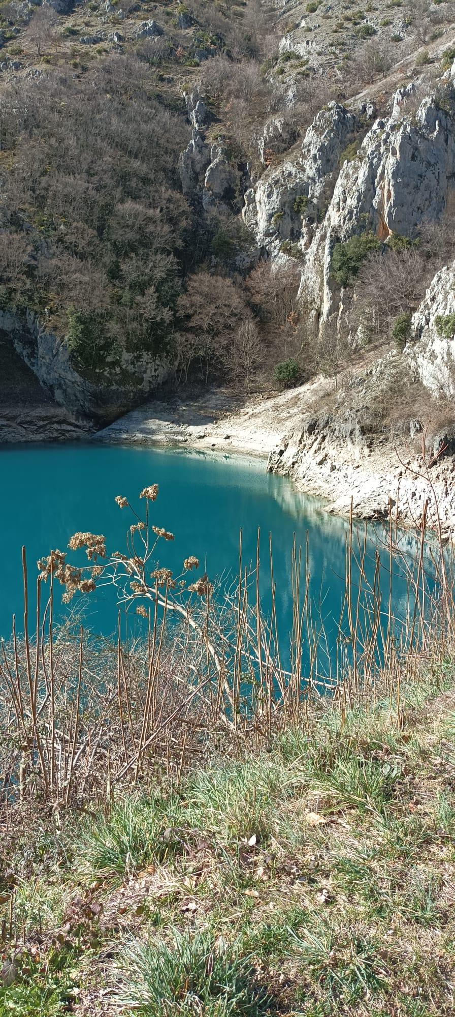 Blue waters of the artificial lake near Villalago, Sagittario gorge, Abruzzo
