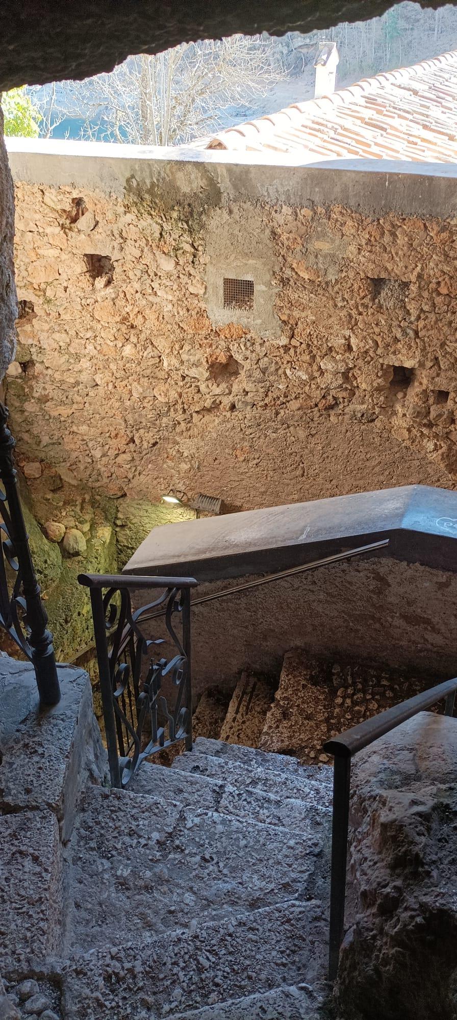 Steps inside the grotto,hermitage of San Domenico, Abruzzo