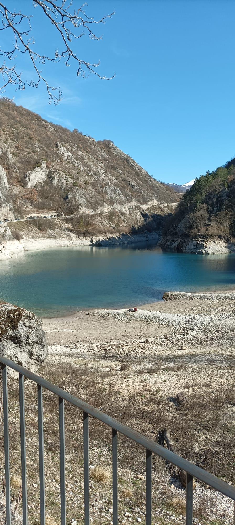 Blue waters of the artificial lake near Villalago, Sagittario gorge, Abruzzo